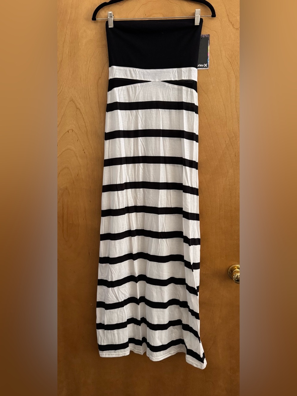 Hurley Black and White Horizontal Stripe Maxi Skirt